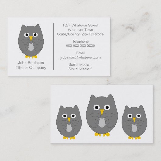 Grijze uil ontwerp visitekaartje (Voorkant / Achterkant)