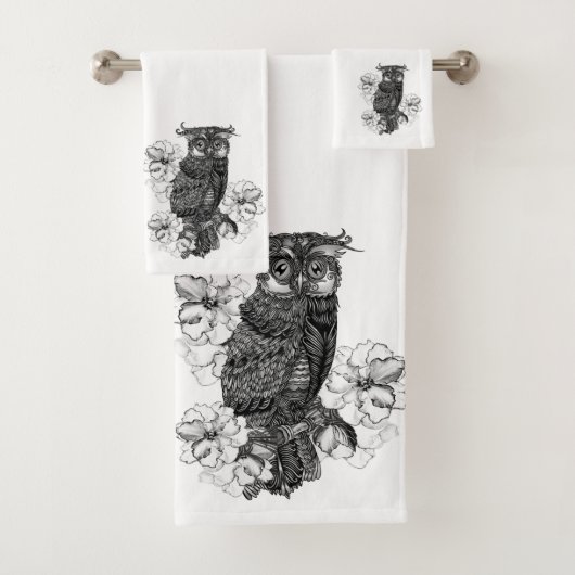 Grijze Uil Witte Orchideeën Bad Handdoek (Insitu)