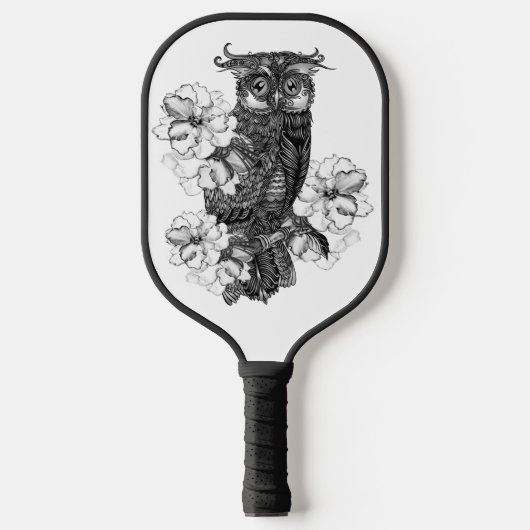 Grijze Uil Witte Orchideeën Pickleball Paddle (Voorkant)