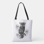 Grijze Uil Witte Orchideeën Tote Bag (Achterkant)