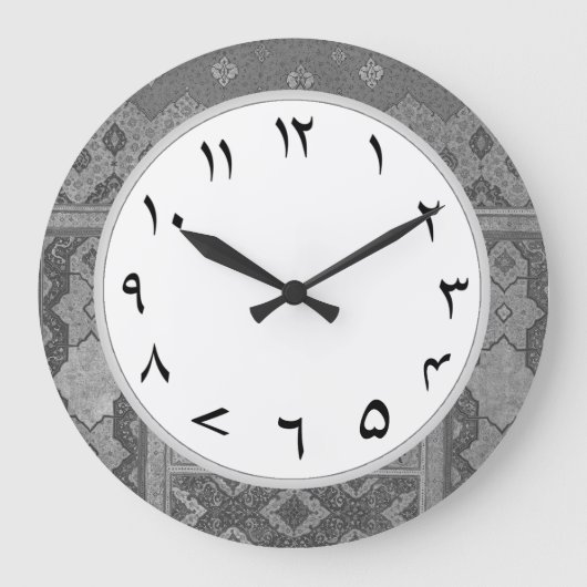 Grijze Urdu-nummers Grote Klok (Voorkant)