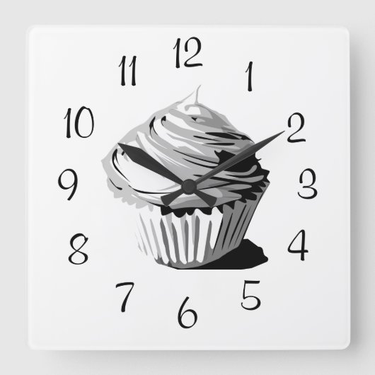 Grijze vectorcupcake-wandklok vierkante klok (Voorkant)