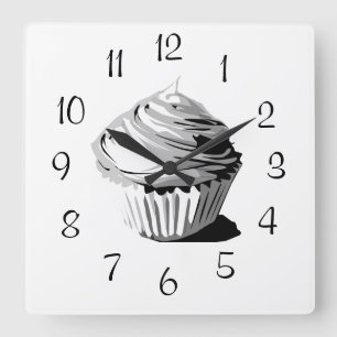 Grijze vectorcupcake-wandklok vierkante klok
