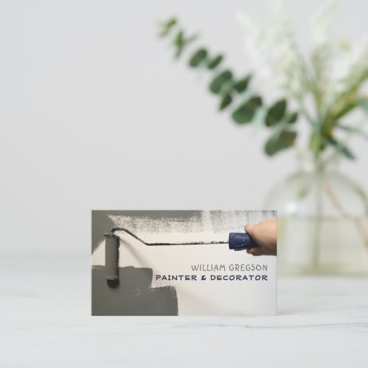 Grijze verf Roller, schilder en decorator Visitekaartje (Staand voorkant)