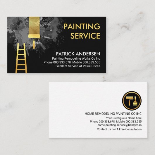 Grijze Verf Splatter Gouden Borstel Schilderen Visitekaartje (Voorkant / Achterkant)