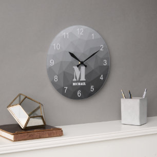 Grijze verloop geometrisch gaas patroon monogram grote klok