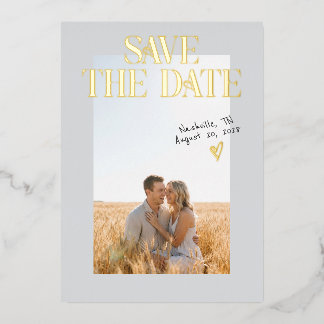 Grijze verlovingsfoto Save The Date-foliekaart Folie Uitnodiging