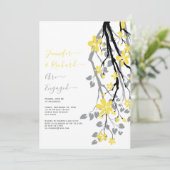 Grijze vertakking met gele bloemen verlovingsfeest kaart (Staand voorkant)