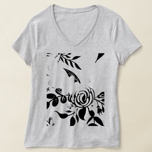 Grijze vervaagde bloem basic T-shirt, KLEIN T-shirt (Laagn)