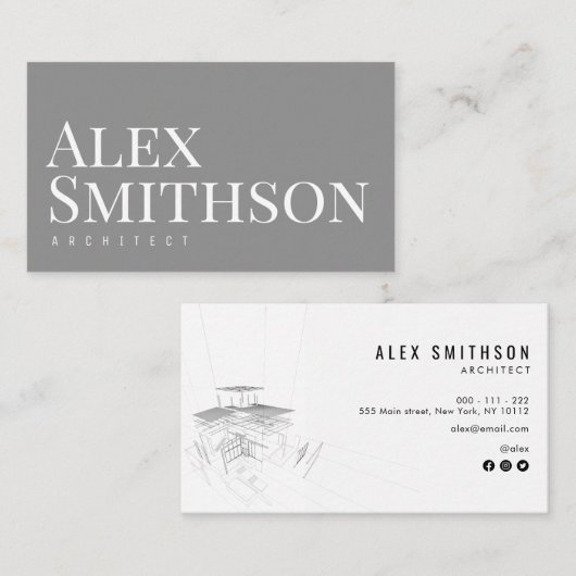 grijze vetgedrukte architect-visitekaartje visitekaartje (Voorkant / Achterkant)