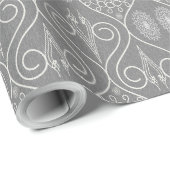 Grijze vezelige textiel octopus zaden met patronen cadeaupapier (Rol Hoek)