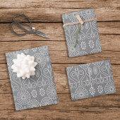 Grijze vezelige textiel octopus zaden met patronen inpakpapier vel