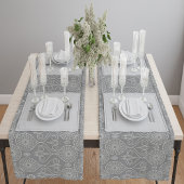 Grijze vezelige textiel octopus zaden met patronen korte tafelloper