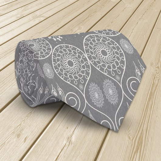 Grijze vezelige textiel octopus zaden met patronen stropdas