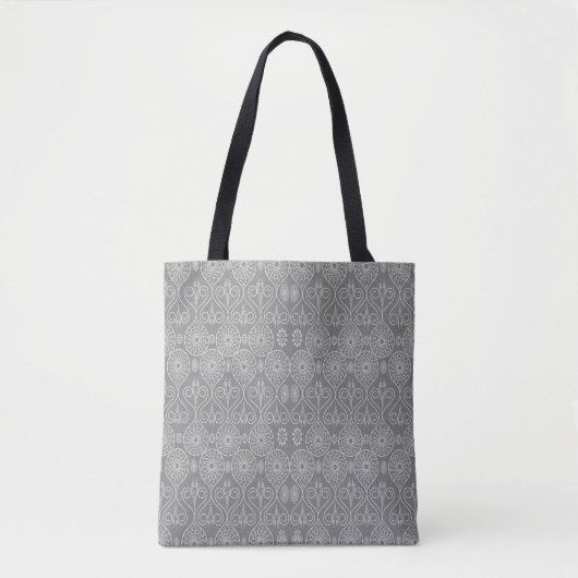 Grijze vezelige textiel octopus zaden met patronen tote bag (Voorkant)