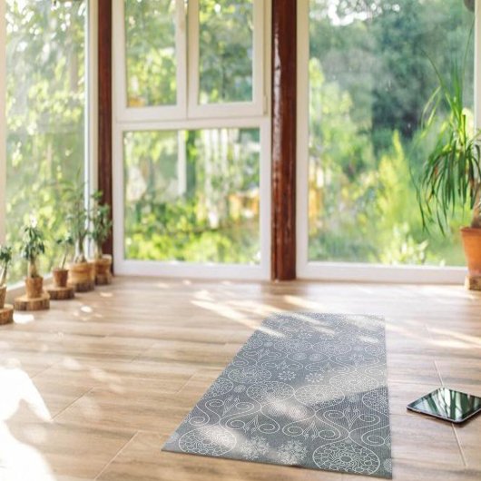 Grijze vezelige textiel octopus zaden met patronen yogamat