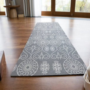 Grijze vezelige textiel octopus zaden met patronen yogamat