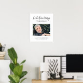 Grijze viering van het leven met foto rouwadverten poster (Thuiskantoor)