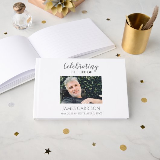 Grijze viering van het leven met fotogedenkteken gastenboek (Voorkant open)