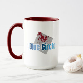Grijze Vierkant met Rode Vlek en Blauwe Cirkelteks Mok