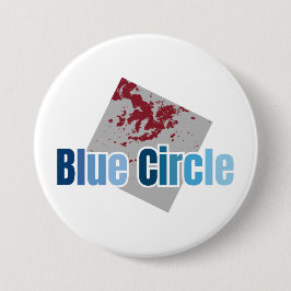 Grijze Vierkant met Rode Vlek en Blauwe Cirkelteks Ronde Button 7,6 Cm
