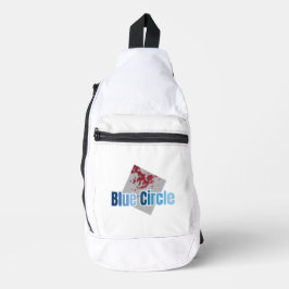 Grijze Vierkant met Rode Vlek en Blauwe Cirkelteks Sling Bag