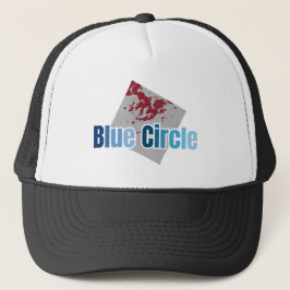 Grijze Vierkant met Rode Vlek en Blauwe Cirkelteks Trucker Pet