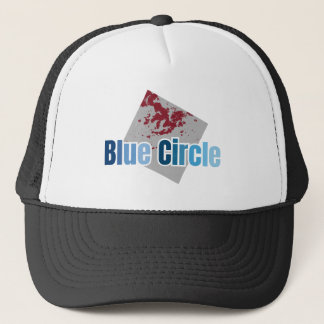 Grijze Vierkant met Rode Vlek en Blauwe Cirkelteks Trucker Pet
