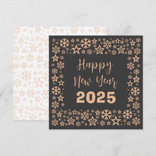 Grijze vierkante wenskaart met veel gouden sterren feestdagenkaart (Voorkant / Achterkant)