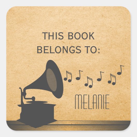 Grijze Vintage Gramophone Stickers (Voorkant)