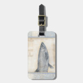 Grijze vis op beige achtergrond bagagelabel (Voorkant verticaal)