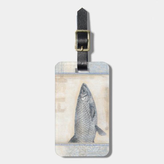 Grijze vis op beige achtergrond bagagelabel (Voorkant verticaal)