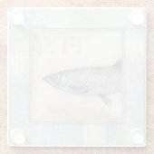 Grijze vis op beige achtergrond glazen onderzetter (Achterkant)