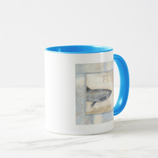 Grijze vis op beige achtergrond mok (Voorkant rechts)