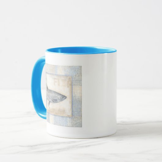 Grijze vis op beige achtergrond mok (Voorkant links)