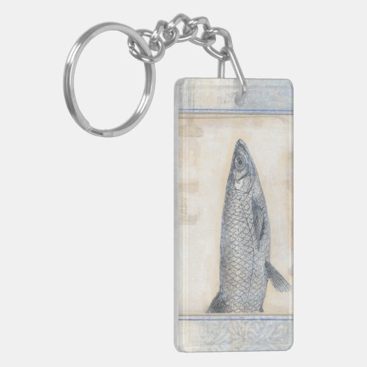 Grijze vis op beige achtergrond sleutelhanger (Voorkant Links)