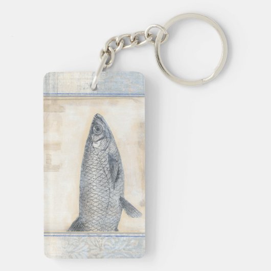 Grijze vis op beige achtergrond sleutelhanger (achterkant)