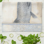 Grijze vis op beige achtergrond theedoek (Gevouwen)