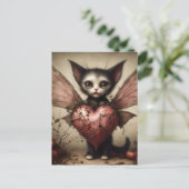 Grijze vleermuis kat fee met roze hart briefkaart (Staand voorkant)