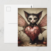 Grijze vleermuis kat fee met roze hart briefkaart (Voorkant / Achterkant)