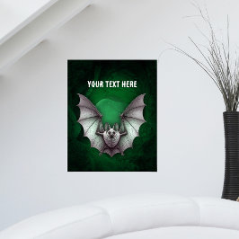 Grijze vleermuisvleugels spreiden griezelige groen poster