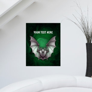 Grijze vleermuisvleugels spreiden griezelige groen poster