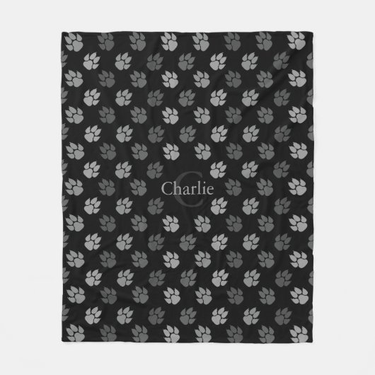 grijze vlekken op zwart met monogram en naam fleece deken (Voorkant)