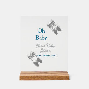 Grijze vlinder blauwe baby shower oh baby modern e acryl bord