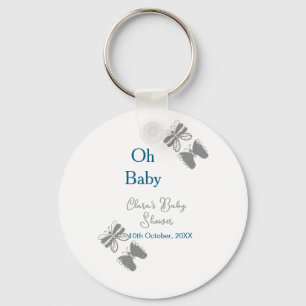 Grijze vlinder blauwe baby shower oh baby modern e sleutelhanger