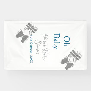 Grijze vlinder blauwe baby shower oh baby modern e spandoek