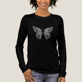 Grijze vlinder op ZWARTE T-shirt -