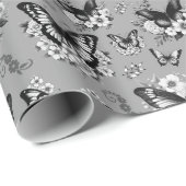 Grijze Vlinder Patroon Gift Cadeaupapier (Rol Hoek)