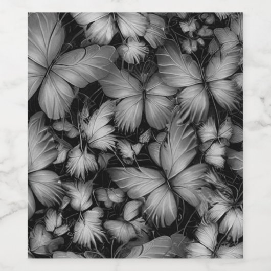 Grijze vlinders Print Wijn Etiket (Enkel label)