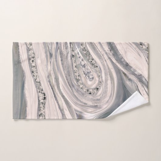 Grijze vloeibare marmer en kristal - parels en zil bad handdoek (Handdoek)